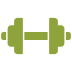 Green dumbbell icon on a light gray background, representing fitness or weightlifting.