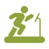 A green icon of a person running on a treadmill, shown in a simplified, stylized design.