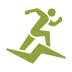 A green icon of a person running or jumping over a stylized zigzag shape, representing movement, activity, or overcoming obstacles.
