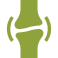 A green graphic illustration of a human joint, showing the ends of two bones aligned, with curved lines on each side suggesting movement or flexibility.
