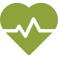 A green heart icon with a white electrocardiogram (EKG) line running through the center, symbolizing health or medical care.