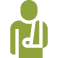A green icon of a person with their arm in a sling, representing an arm injury or broken arm.